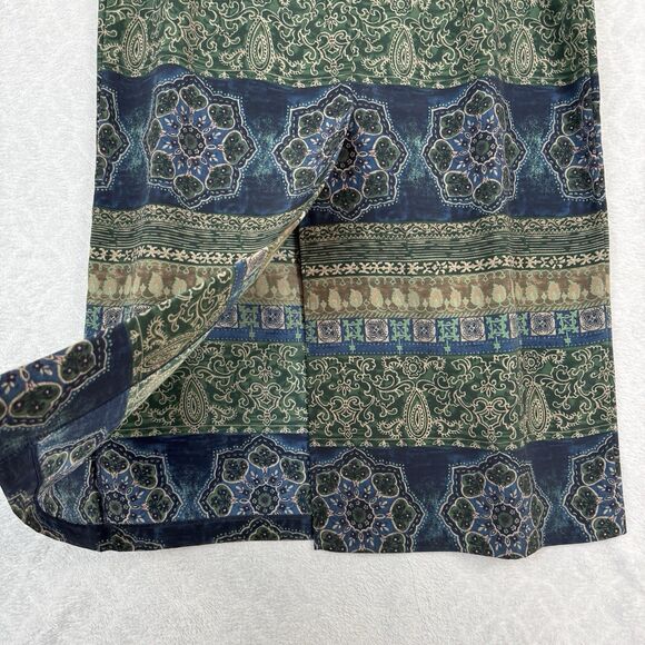 Vtg 90s Midi Skirt 16 Blue Brown Paisley Moody Grunge Boho Modest Whimsigoth Y2K - Picture 4 of 9